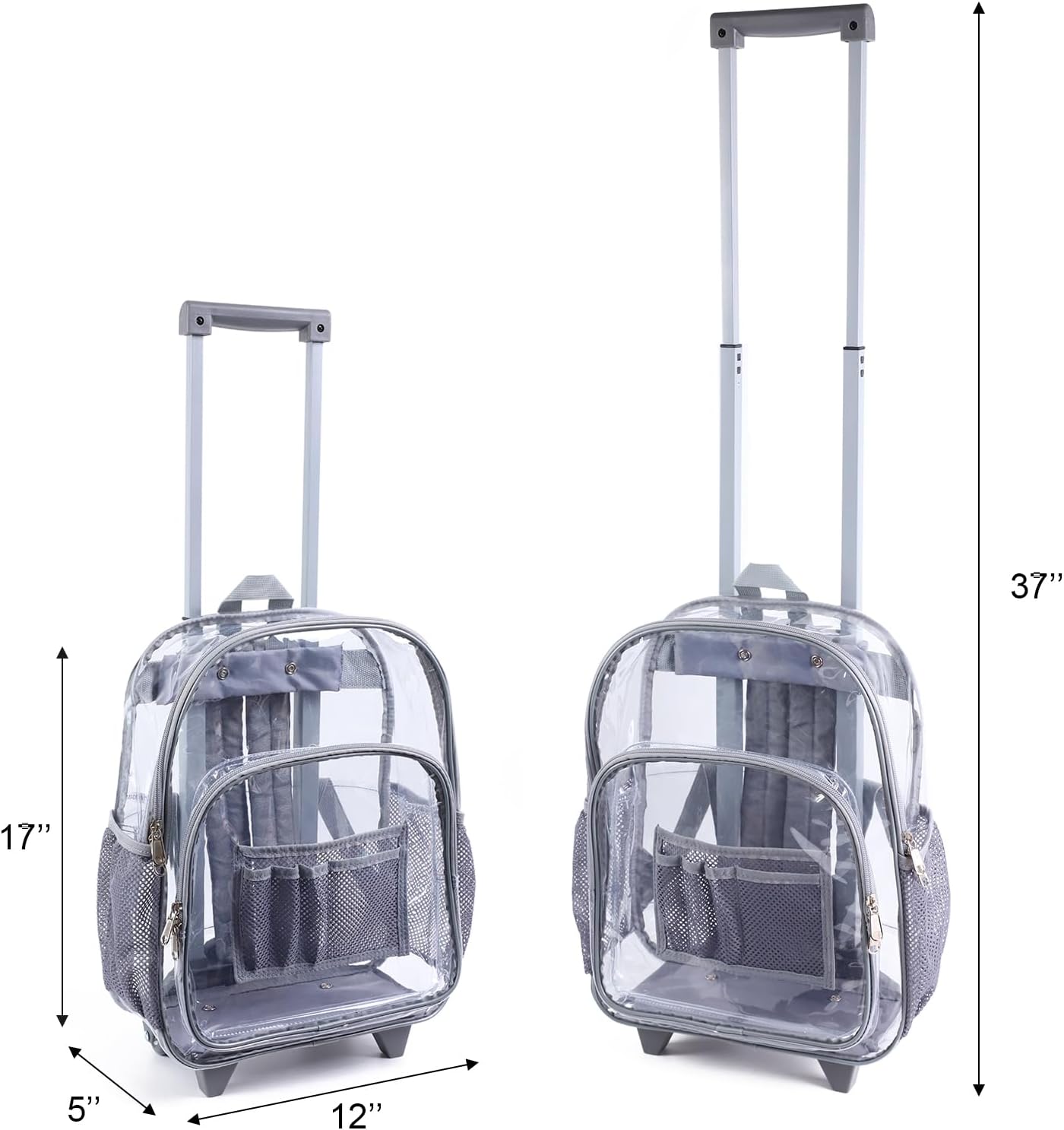 COVAX Rolling Clear Backpack, Heavy Duty See Through Bookbag, Transparent PVC Cold-resistant Backpack with Wheels (Grey)