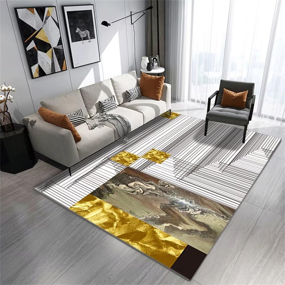Tapis de salon rayé minimaliste or 50x80cm antidérapant pour couloir et chambre