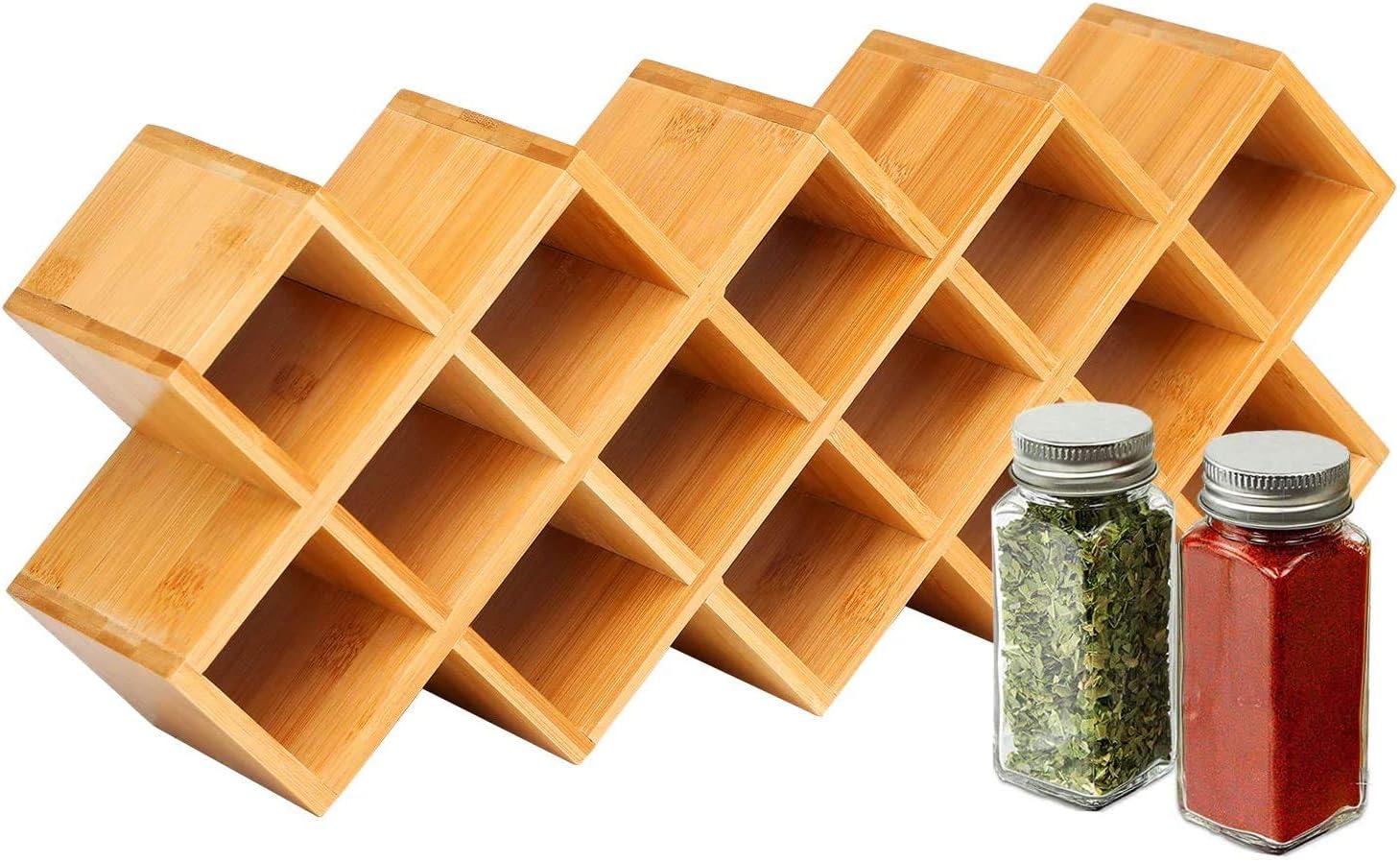 Bamboo Spice Rack, 18-Jar Bamboo Countertop Spice Rack Organizer,Free Standing Spice Organiser (18" x 7.5" x 3")