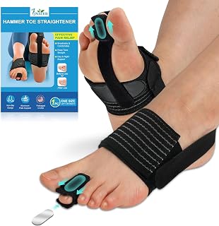Hammer Toe Straightener - Hammer Toe Corrector for Women & Men, Breathable Non-Slip Toe Splint for Curled, Crooked Toes, Broken Support - Day & Night Relief (1 Compression Foot Wrap & 1 Strap)