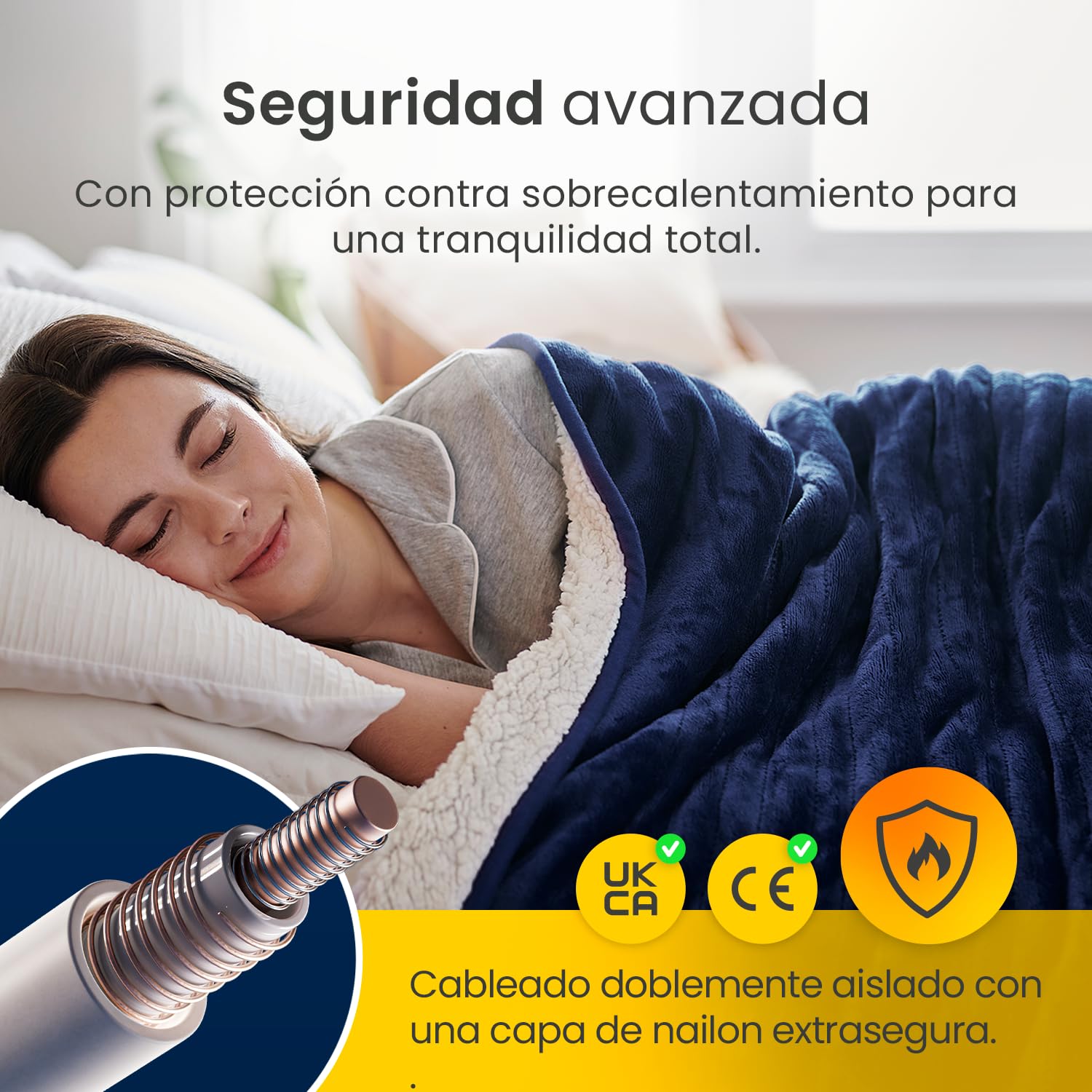 Cosi Home Manta Electrica Grande 180 x 130cm 10 Niveles de Calor, Forro Polar y Sherpa Lavables en Lavadora,Control Digital, Temporizador 10h – Manta Sofa. Azul Marino