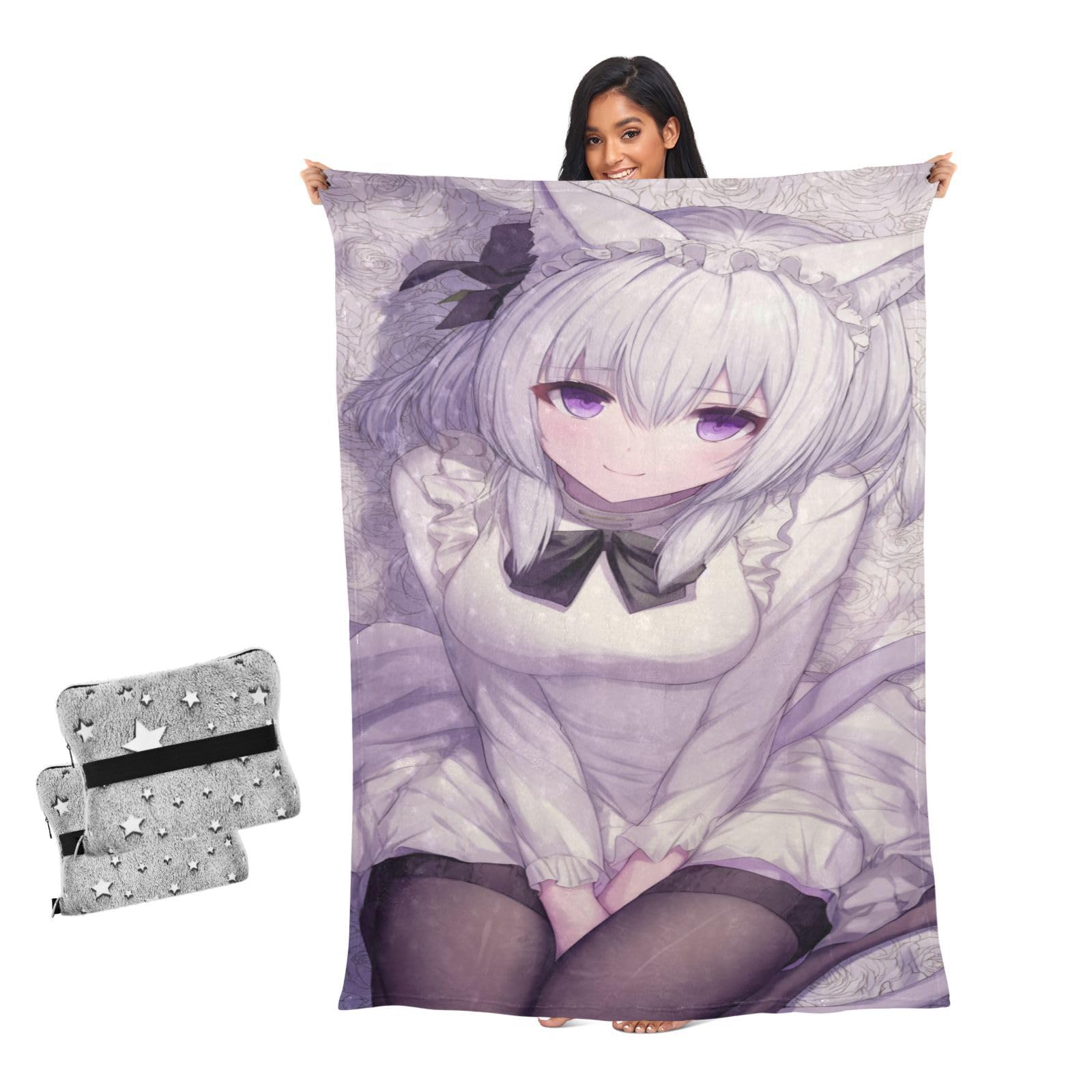 Manta de anime de zorro para sofá cama peluche suave para adultos