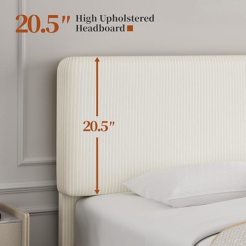 Miniatura 9 de Yaheetech Base de cama Queen con cabecero ajustable, cabecera tapizada de tela de chenilla, base de cama tamaño Queen, no necesita somier, soporte