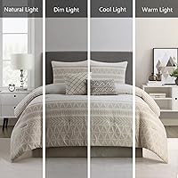 Vista 2 de Conjunto de edredón de algodón Grand Avenue tamaño Queen, 6 piezas, juego de ropa de cama geométrica jaspeada beige, faldón para cama, almohadas