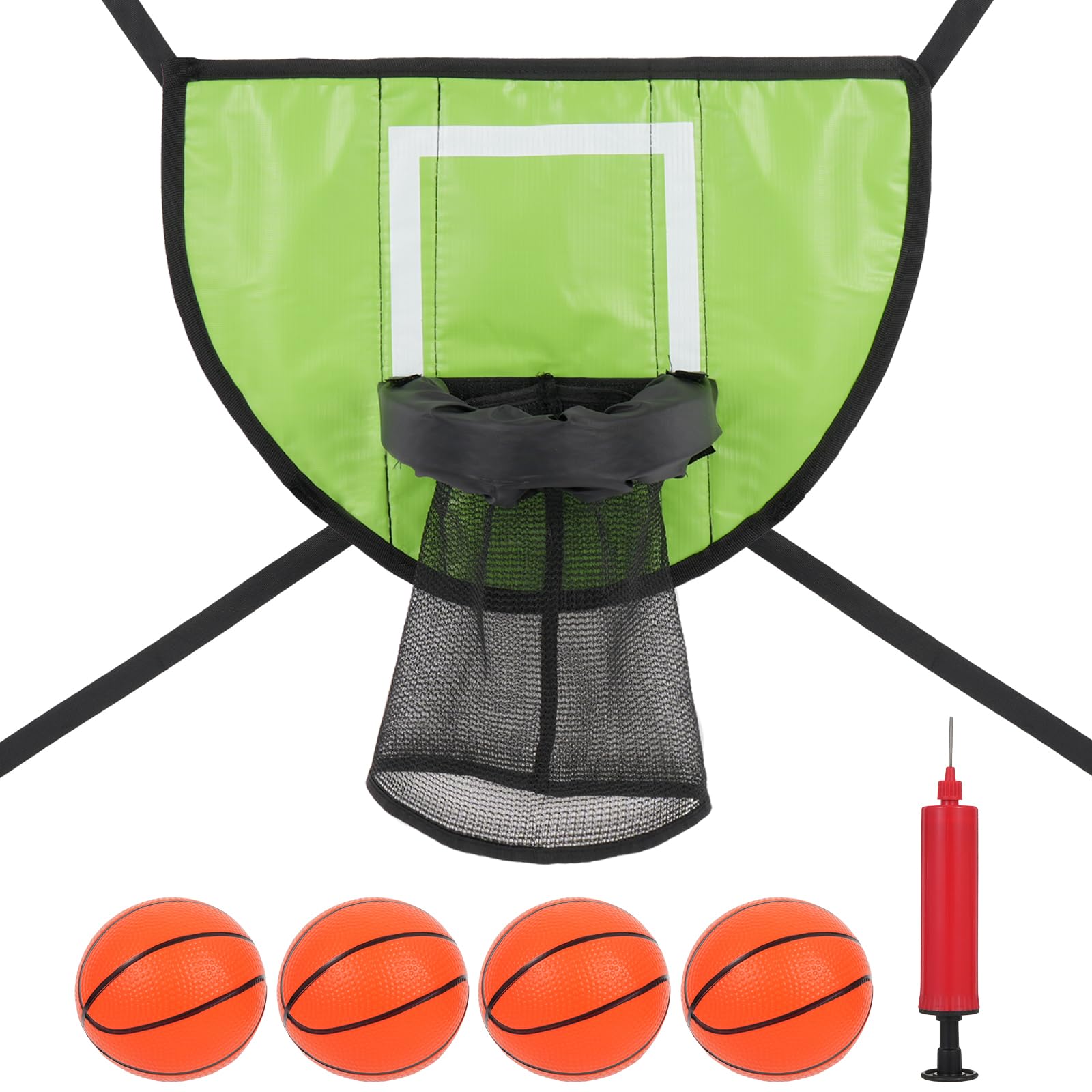 Hlimior Trampoline Basketball Hoop for Dunking with 4 Mini Balls and 1 Pump Durable Basketball Hoop for Trampoline Easy to Assemble with Universal Accessories (Green)