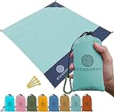 ECCOSOPHY Sand Proof Beach Blanket - Waterproof Picnic Blanket 60x55 Outdoor Compact Pocket Blanket Lightweight Ground Cover for Hiking Camping Festivals Sports Travel with Bag & Stakes (Pistachio)