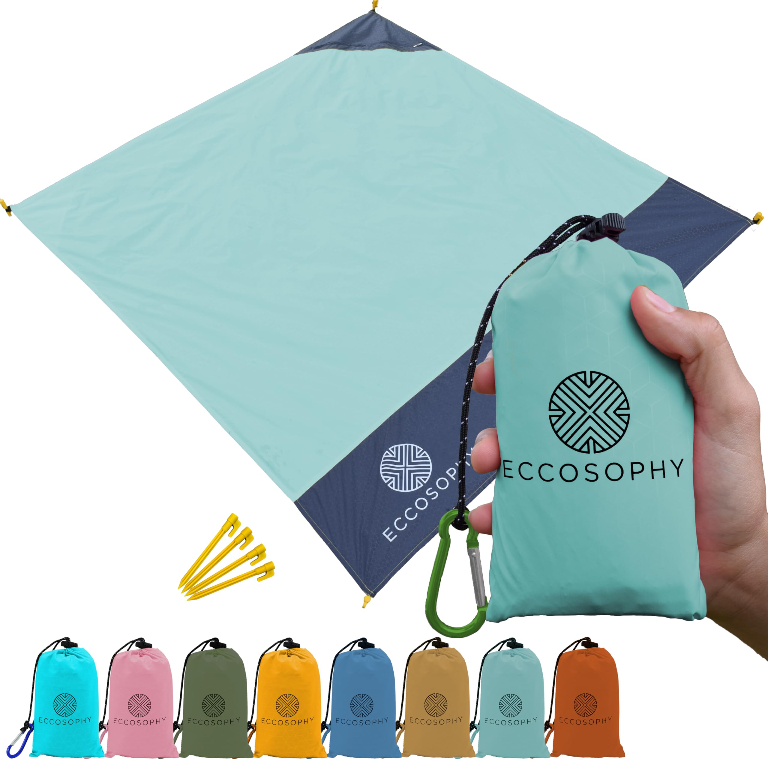 ECCOSOPHY Sand Proof Beach Blanket - Waterproof Picnic Blanket 60x55 Outdoor Compact Pocket Blanket Lightweight Ground Cover for Hiking Camping