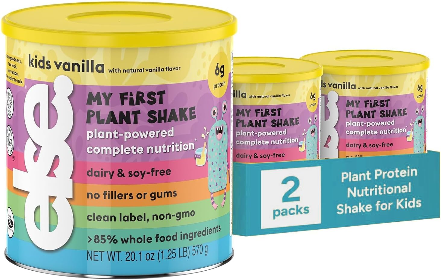 Else Nutrition Plant-Based Protein Shake Powder for Kids Ages 2-13 – Vanilla flavor Dairy-Free Kids Protein Powder with 25 Vitamins & Minerals, Complete Nutrition for Picky Eaters | 2-Pack