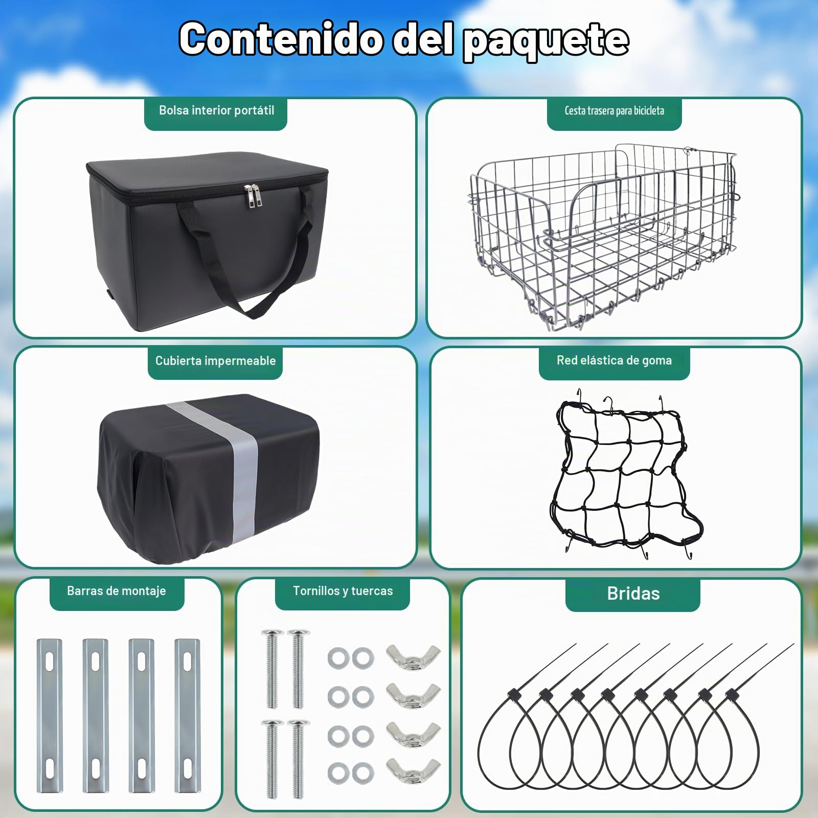 Cesta Trasera Bicicleta de Metal con Bolsillo Interior, Cesta Portaequipajes Universal para Compra Viaje Transporte de Mascotas y Alimentos, Compatible con Bicicletas y Bicicletas Eléctricas