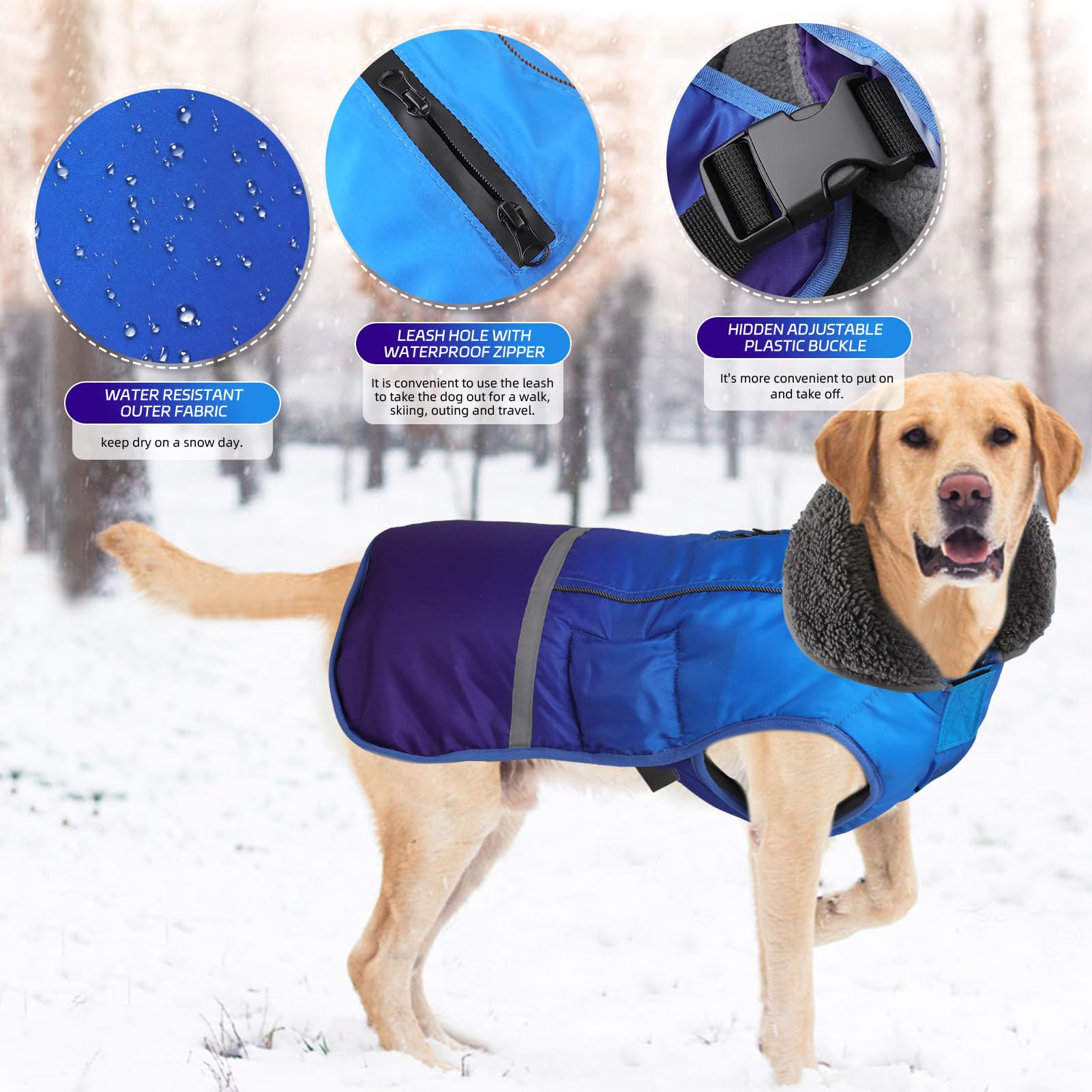 Doglay Cappotto invernale per cani, impermeabile per cani, per la stagione fredda, con colletto in pelliccia spessa, giacca invernale riflettente per cani, calda fodera in pile, cappotto da neve per