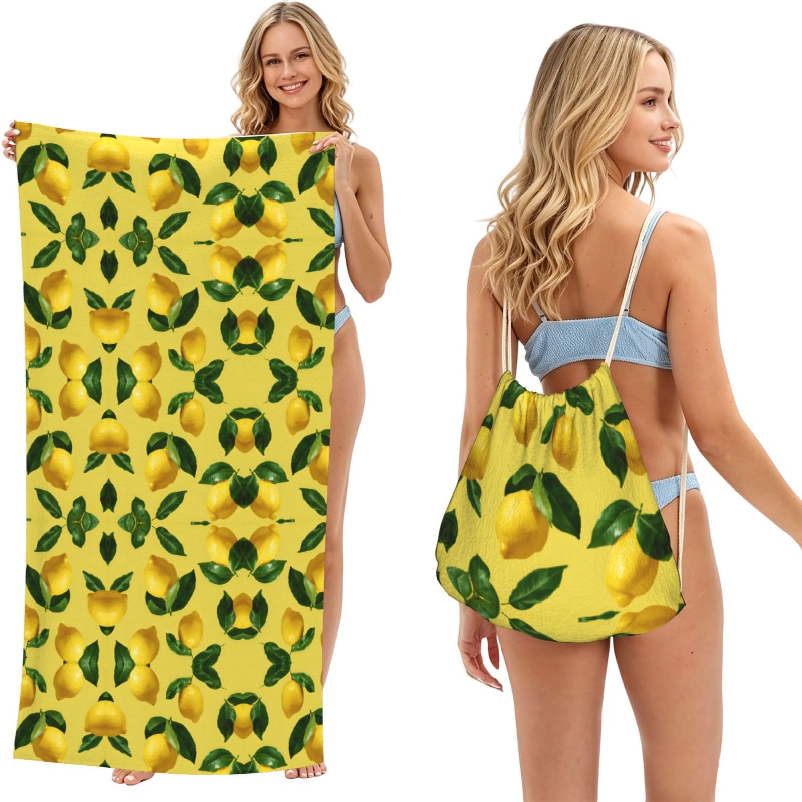 EZDLOWVBA Lemon Print Beach Towel Backpack 2 In 1 Summer Large Lightweight Beach Towel - Multifunctional Ship Pattern Towel Bag For Storage,Sport