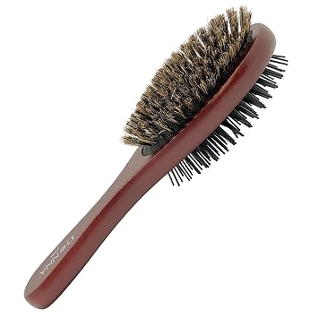 Donna Double Sided Styling Brush for Women - 100% Boar Bristles, Cushioned Wooden Detangling Brush for Wet Hair