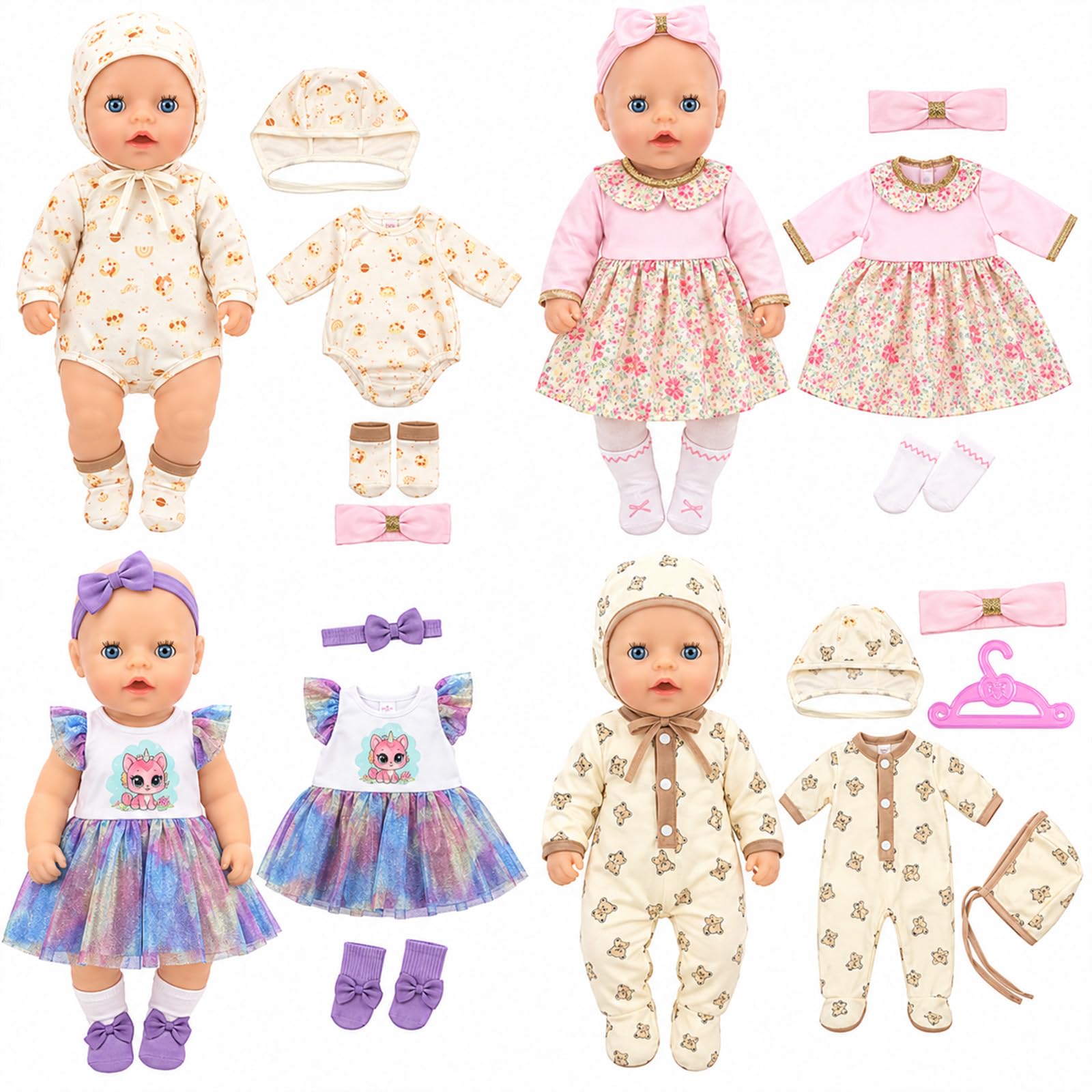 Baby Doll Clothes Compatible with Baby New Born Clothes 14-16 Inch Doll, Doll Clothes for 30-45cm Outfits Sweet Baby Doll Outfits