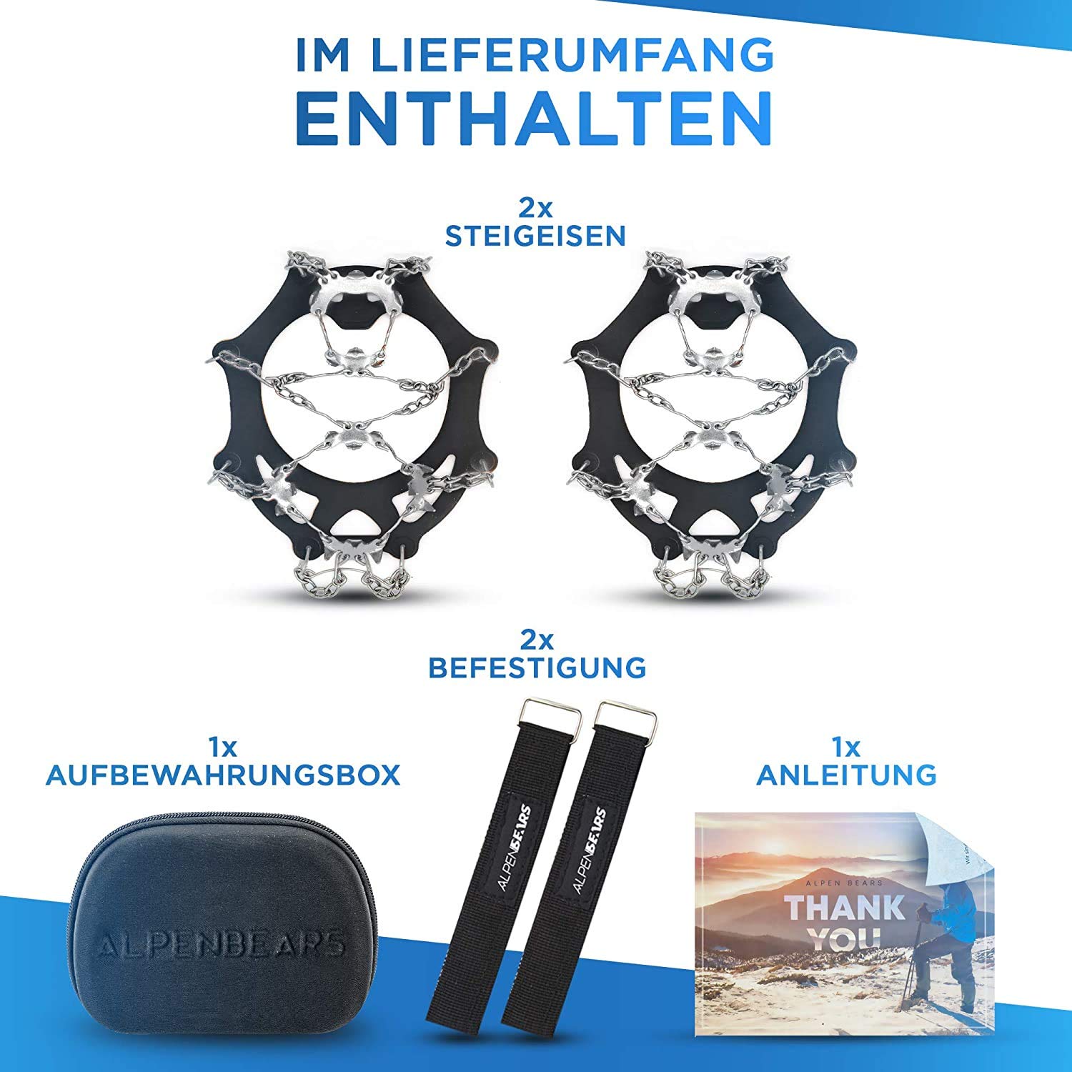 Alpenbears Steigeisen für Bergschuhe -Perfekte Grödel für Männer und Frauen - Spikes für Wanderschuhe mit 19 Edelstahl-Spikes - Perfekt für Jede Outdoor-Aktivität und Herausforderung