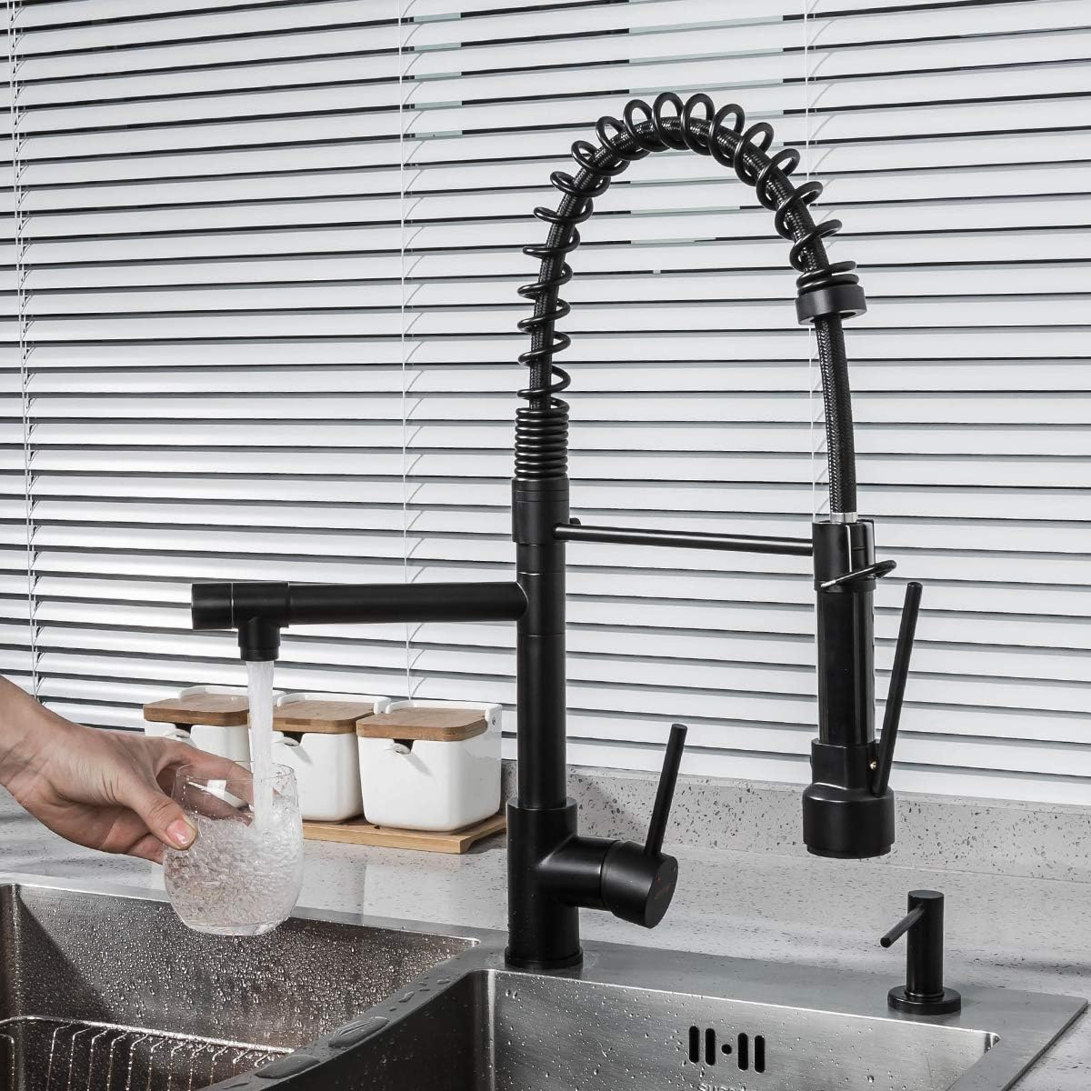 Flash Deals - 40% OFF Kitchen Faucet with Pull Down Sprayer Contemporary Single Handle Kitchen Sink Faucet GAPPO Solid Brass Spring Kitchen Faucet Matte Black