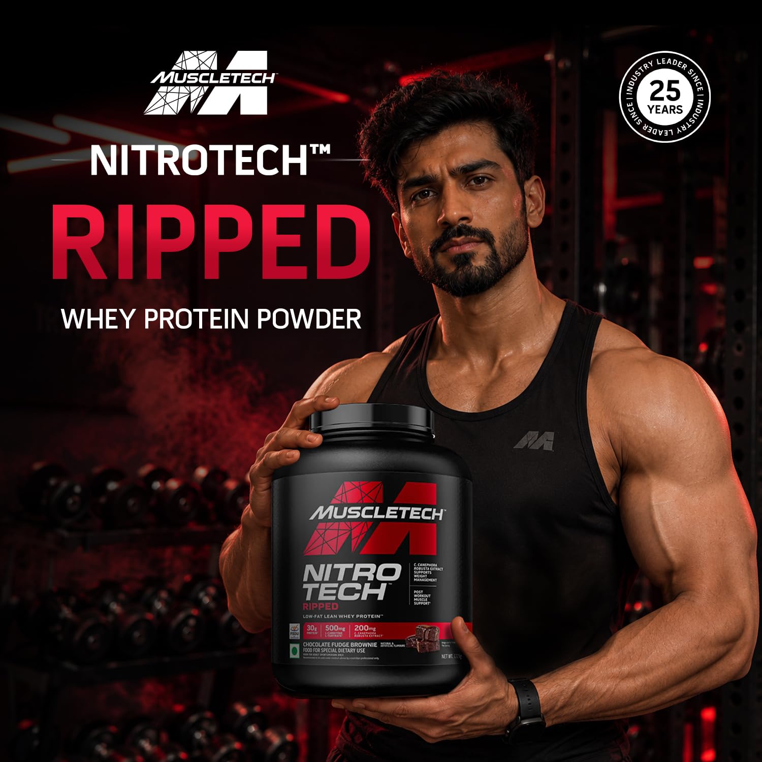 MuscleTech Nitrotech Ripped,1.72 Kg (3.8Lbs),Chocolate Fudge Brownie,Low Fat Lean Whey Protein,+ Weight Management,30 G From Whey Protein,500 G (L-Carnitine & L-Tartrate),200 Mg C,41 Servings — Amazon image 3