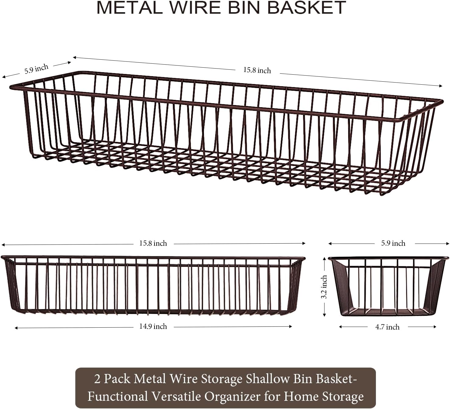 Farmhouse Decor Metal Wire Storage Organizer Bin Basket(2 Pack) - Rustic Toilet Paper Holder - Home Storage Organizer for Bathroom, kitchen cabinets,Pantry, Laundry Room, Closets, Garage (Bronze)