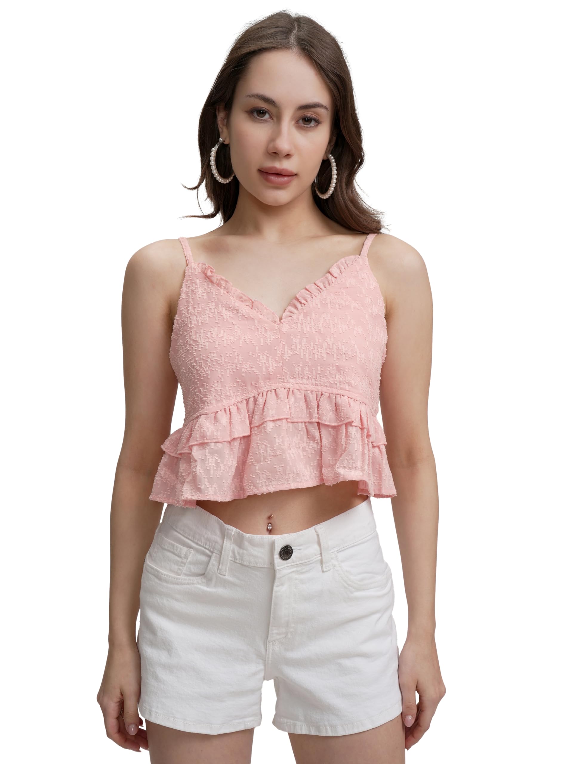 tokyo talkies Women's Self-Design Peplum Crop Top | Chic & Flattering | Elegant Style for Casual & Dressy Occasions | Tops for Woman | Women Tops | Women Crop Top-picture-33