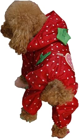 Amazon 犬 服 カッパ レインコート レインウエア イチゴ と ミツバチ の 可愛い 雨合羽 梅雨 雨 の日の お散歩 お出掛け に コスプレ おもしろ サイズ 豊富 イチゴ 2号 Mana Okukui レインコート ライフジャケット 通販