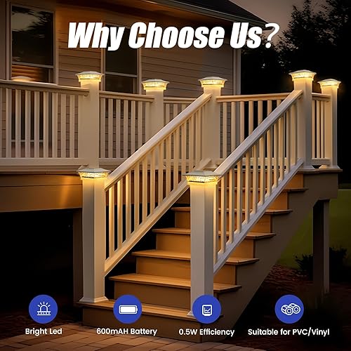 Miniatura 4 de APONUO Luces solares para tapa de poste de 15 lúmenes, luces solares de poste de 4 x 4, 2 modos de color al aire libre, impermeables para tapas de