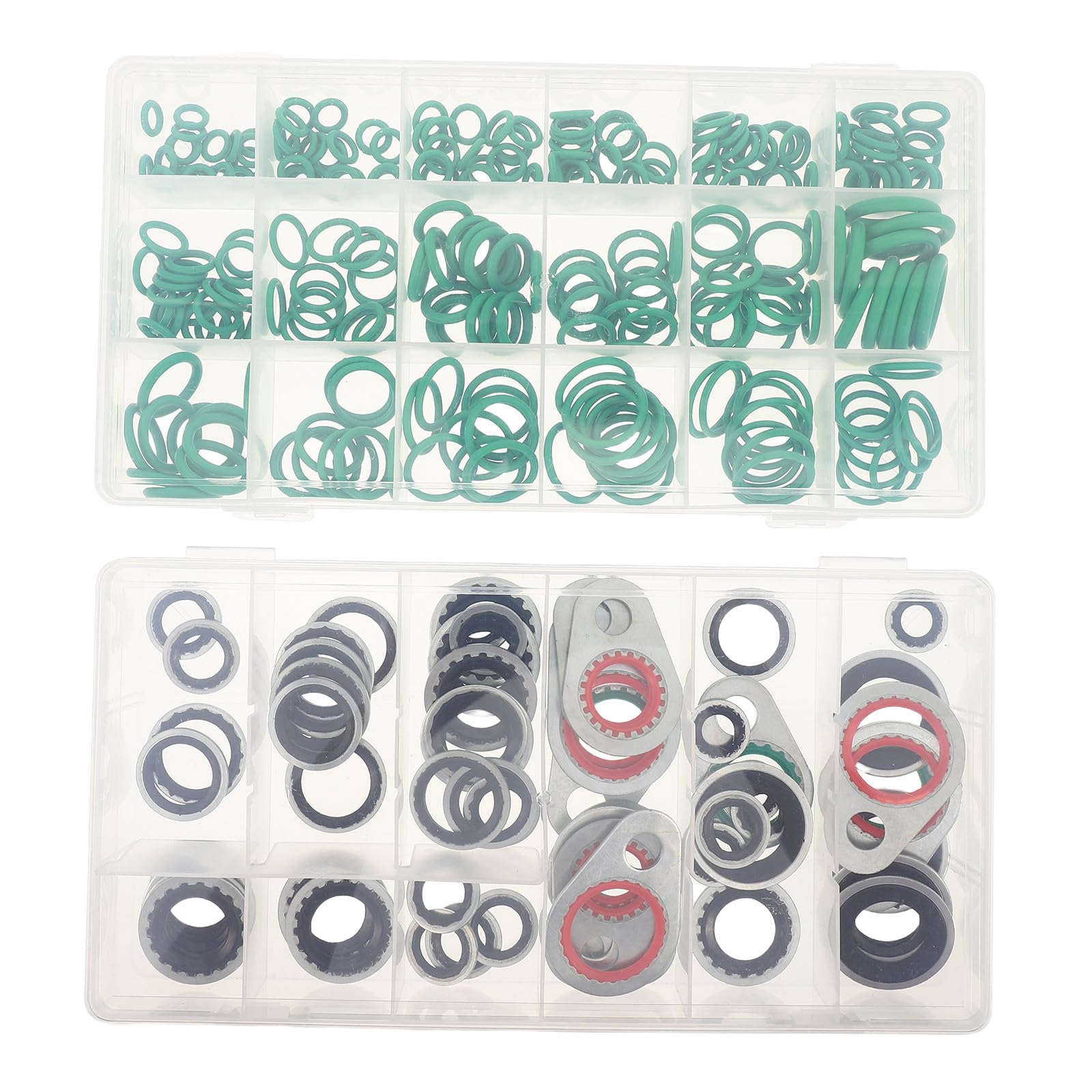 Kisangel 1 set di guarnizioni per compressore dell'aria condizionata per auto - 18 O-ring di diverse dimensioni e rondelle di tenuta per le porte. Assortimento completo di guarnizioni di ricambio