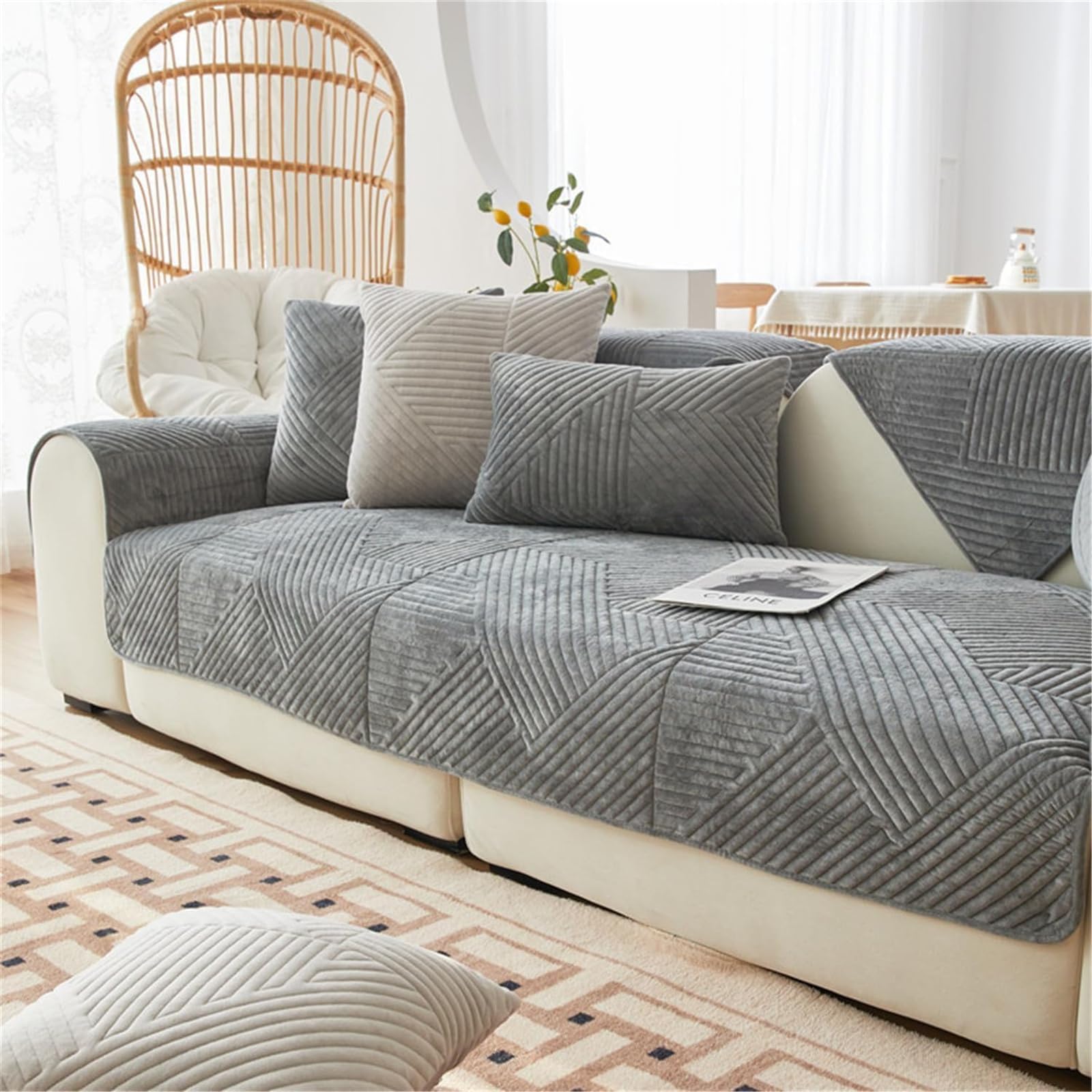 LINGKY Sofa Covers 1/2/3/4 Seater Corner Sofa Covers L Shape Velvet Thick Sofa Protector Non-Slip Sofa Slipcovers for Both Left/Right Chaise Sectional Couch (Dark Gray,70x70cm/Square)