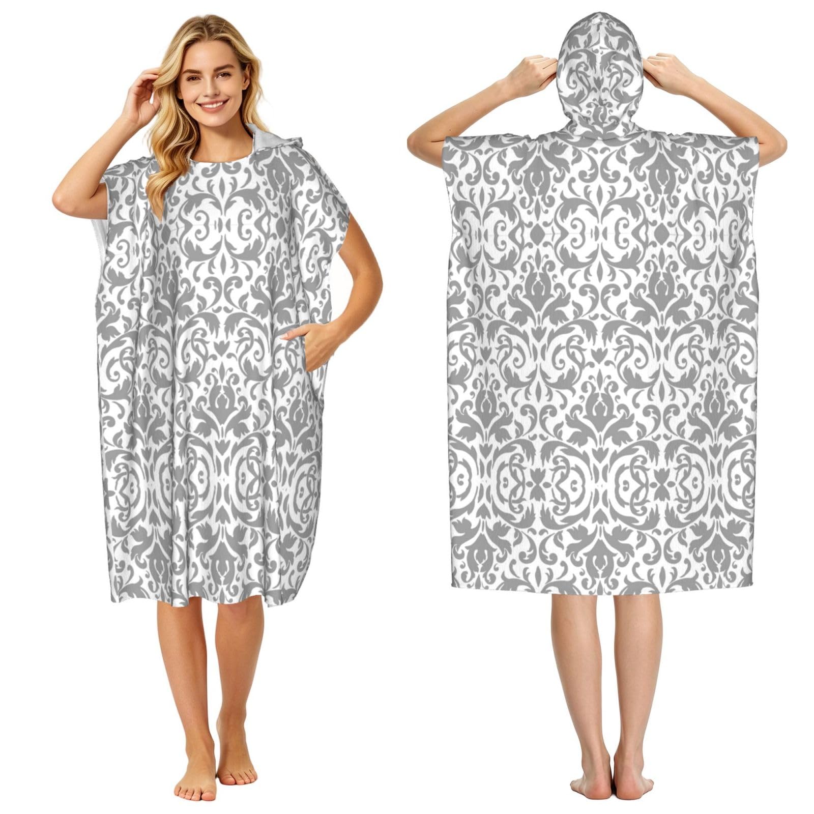 Poncho plage et piscine imprimé noir et blanc pour se changer facilement