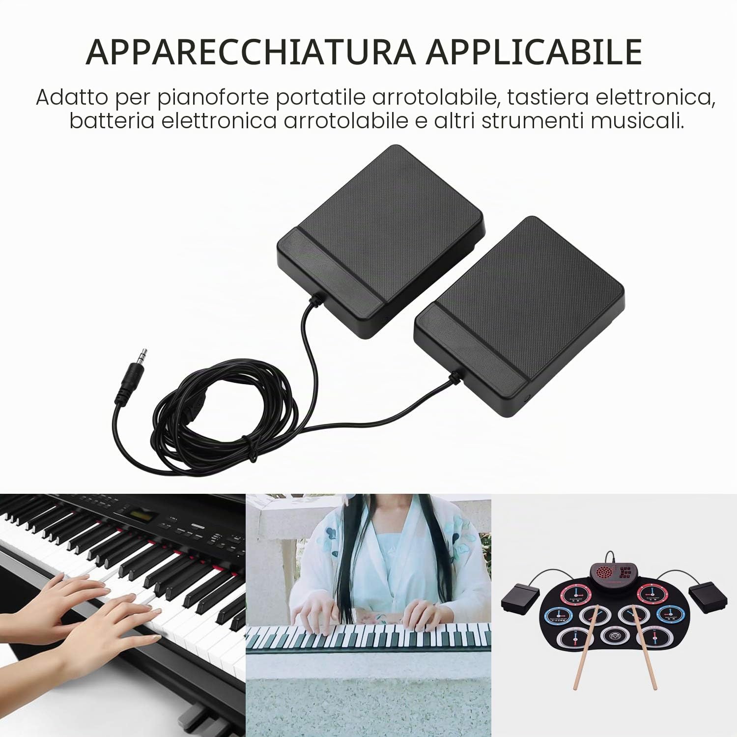 COMETX Doppio pedale 3.5mm Interfaccia Compact Sustain Pedale Universale Doppio Pedale per Strumenti Musicali Pianoforte Pieghevole Portatile Tastiera Elettronica Tamburo Pieghevole Elettronico