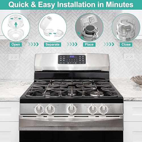 Vista 23 de GRENFU Fundas para pomos de estufa para seguridad infantil (paquete de 5 + 1) cubiertas para pomos de estufa de gas con adhesivo fuerte de doble