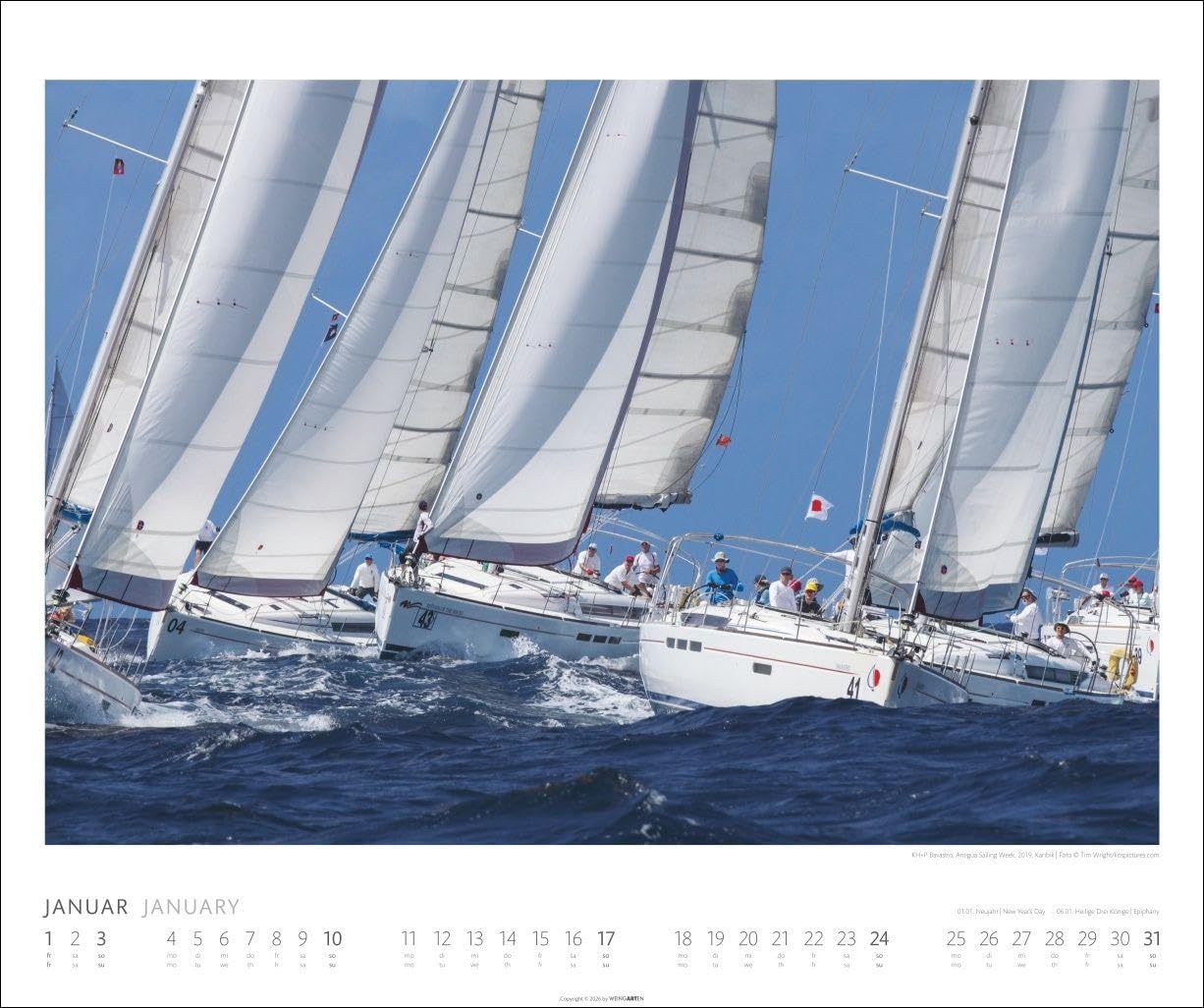 Sailing Kalender 2027: Fotokalender mit beeindruckenden Segelaufnahmen. Jahres-Wandkalender 2027 XL im Querformat. Segel-Fotokalender 55 x 46 cm