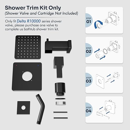 Miniatura 7 de Repuesto para kit de molduras de ducha Delta serie 14, juego de grifo de ducha de metal, cabezal de ducha y mango negro mate de 6 pulgadas