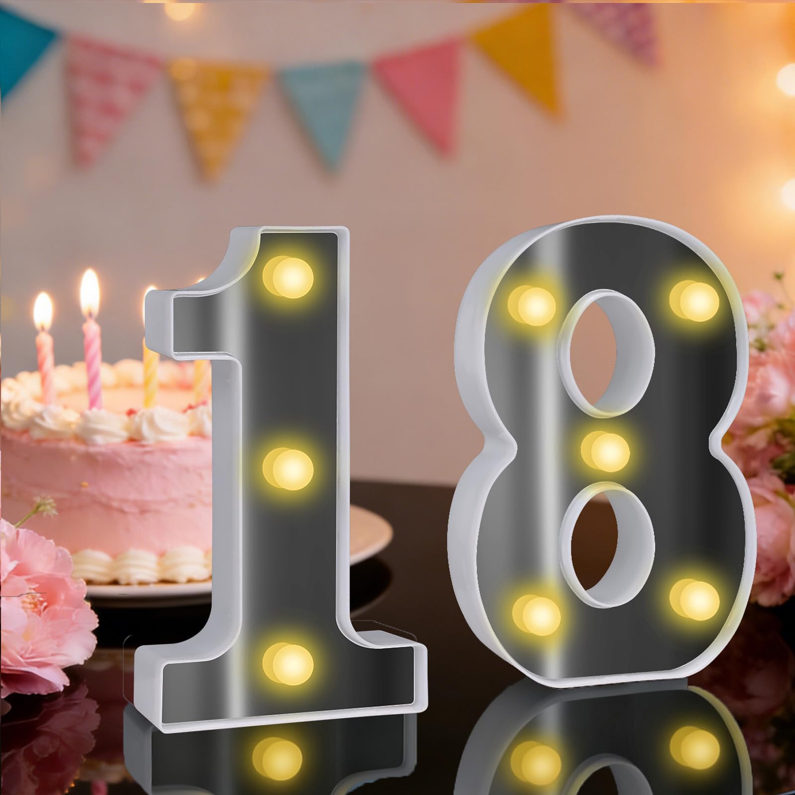 18 Light up Numbers, 6.3in Marquee Numbers Sign, 18th Birthday Decoration, for Night Light Table Decorations for Birthday Party (18)