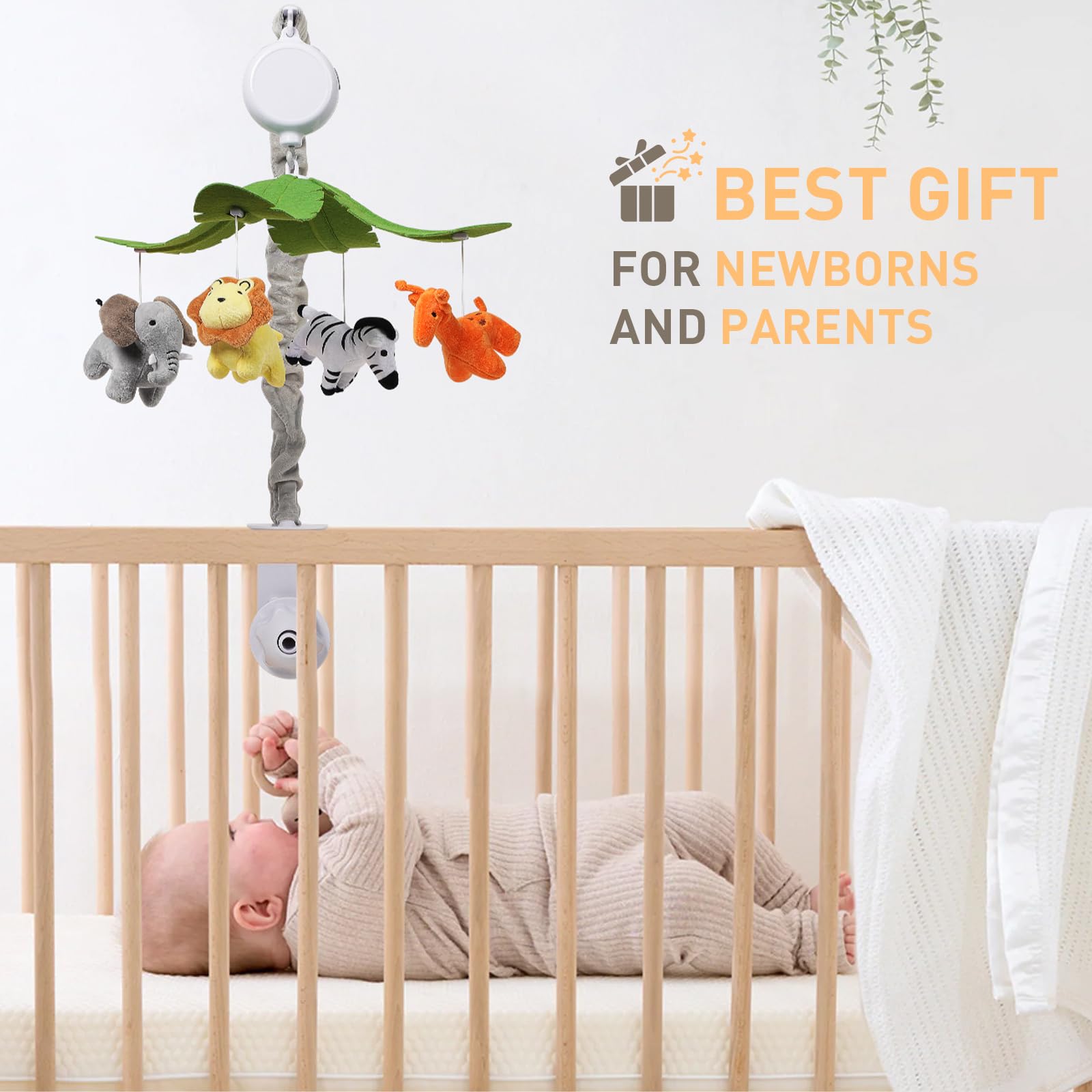 Móvil para cuna de bebé, móvil de animales de la selva para cuna, guardería, móvil musical de género neutro para niños y niñas con 12 canciones de cuna, regalos móviles para recién nacidos