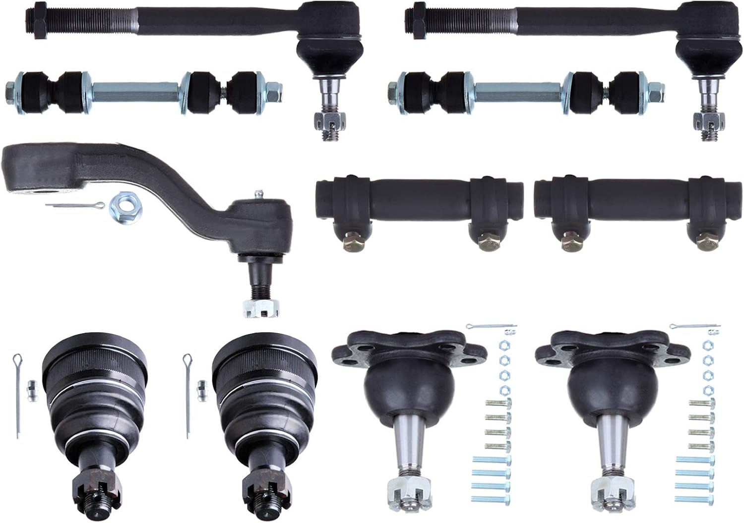 OCPTY - New 11-Piece fit for Chevy C1500 C2500 Tahoe for GMC C1500 Suburban - 2 Front Lower 2 Upper Ball Joint 2 Stabilizer Bar Link Kit 2 Tie Rod End Adjusting Sleeve 2 Outer Tie Rod End 1 Idler Arm