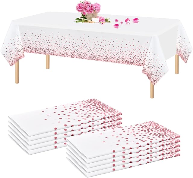 10 Pack Dot Tablecloths Table Covers 54" x 108" Rose Gold Dot Tablecloths Party Rectangle Tablecloths Disposable Plastic Table Cloths Dot Confetti Table Covers for Party Picnic Birthday Anniversary