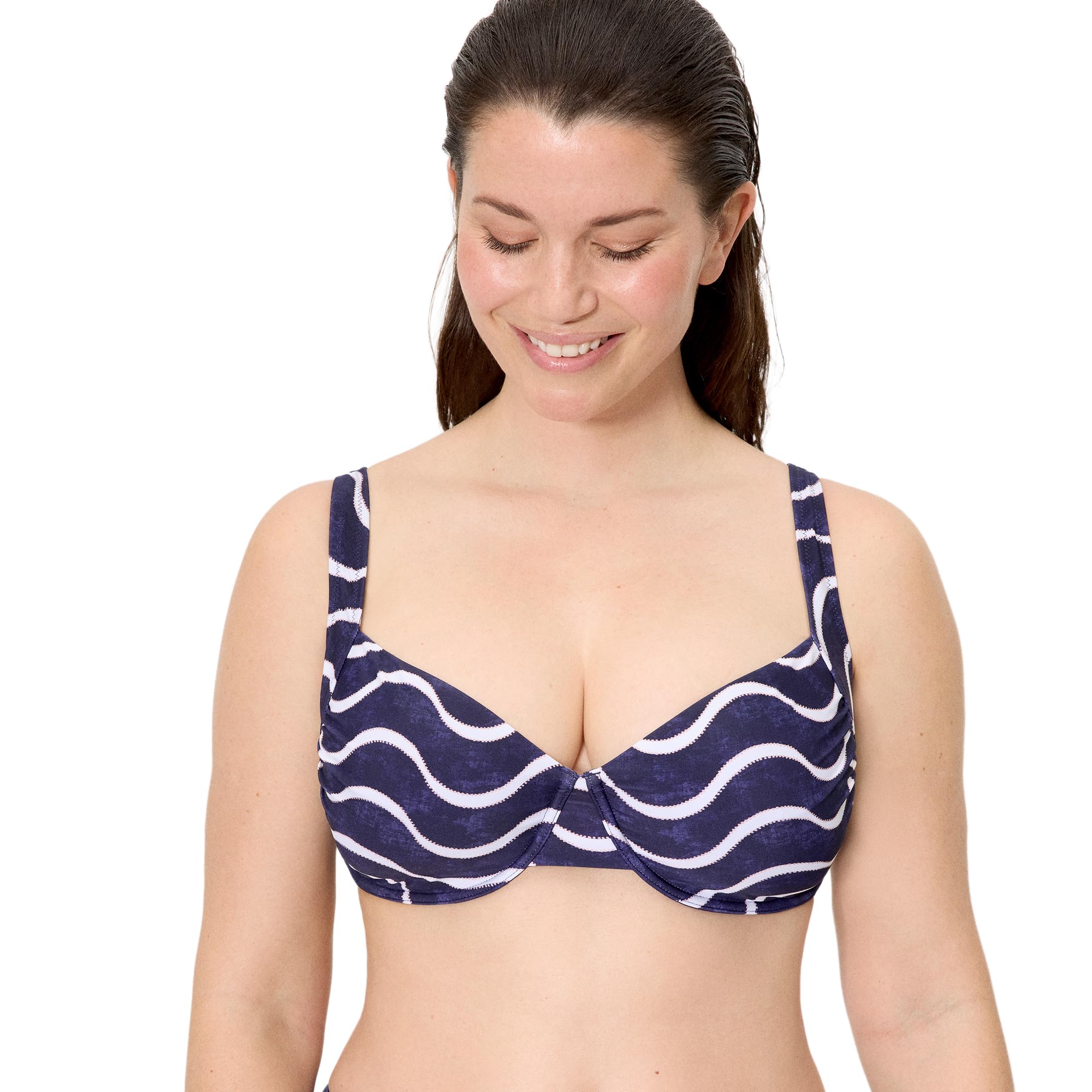 YSABEL MORA. Top Bikini Reductor Estampado Ondas Marino Copa F. con Aro Y Sin Relleno. Tirantes Anchos Y Espalda Anatómica para Mayor Sujeción Y Comodidad. Colección Wave.