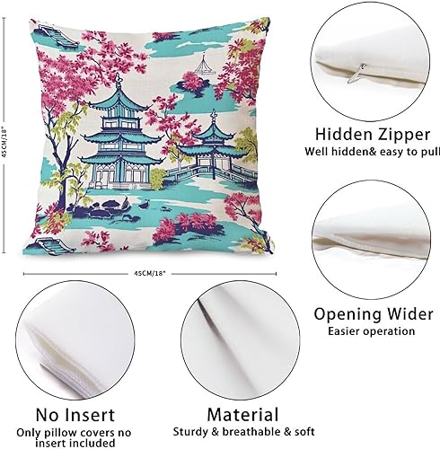 Miniatura 10 de Zyadsinoudor Asian Style Throw Pillow Cover Green Cheetah Leopard Print Cushion Cases Chinoiserie 24x24in Decorative Pillow Home Cotton Linen