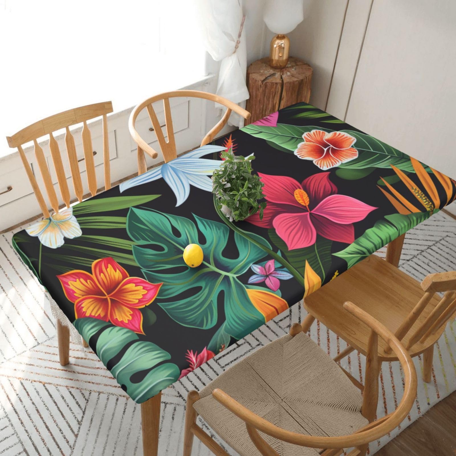 WPKJU Tropical Flowers Printed Tablecloths 5ft Rectangular Table Covers Washable Polyester Decorative Table Cloth for Dining Table Picnic Wedding