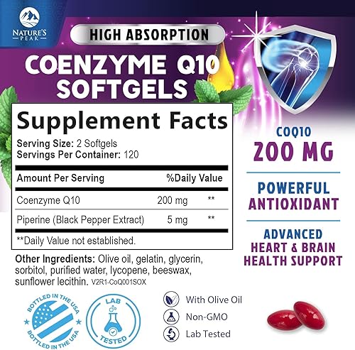 Miniatura 2 de Suplemento Co Q 10 CoQ10 100 mg antioxidante, apoyo para la salud cardíaca y producción de energía, vitaminas de coenzima Q10 (Ubiquinona) mayor