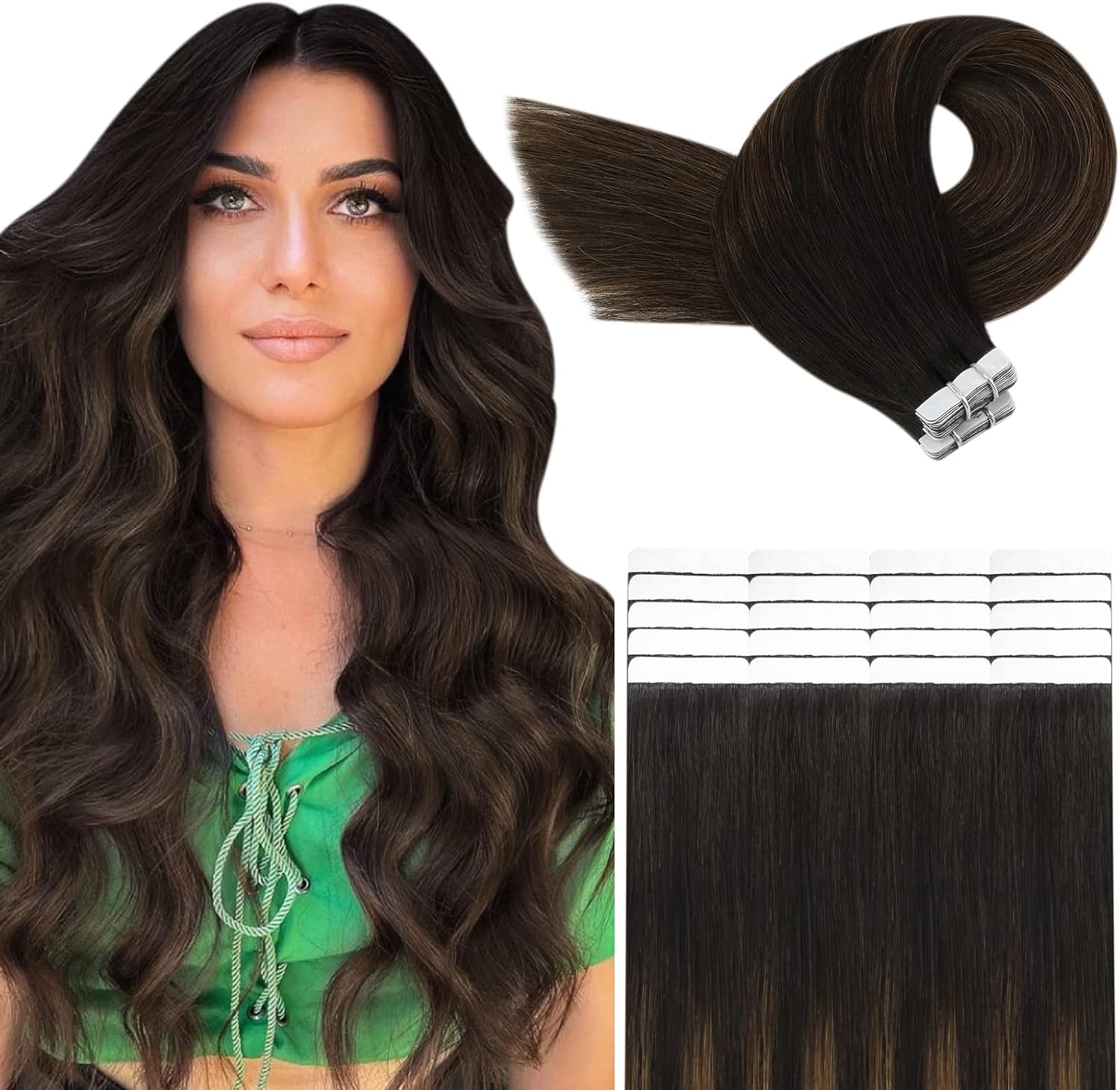 YoungSee Tape in Hair Extensions Human Hair Brown 18 Inch Tape Hair