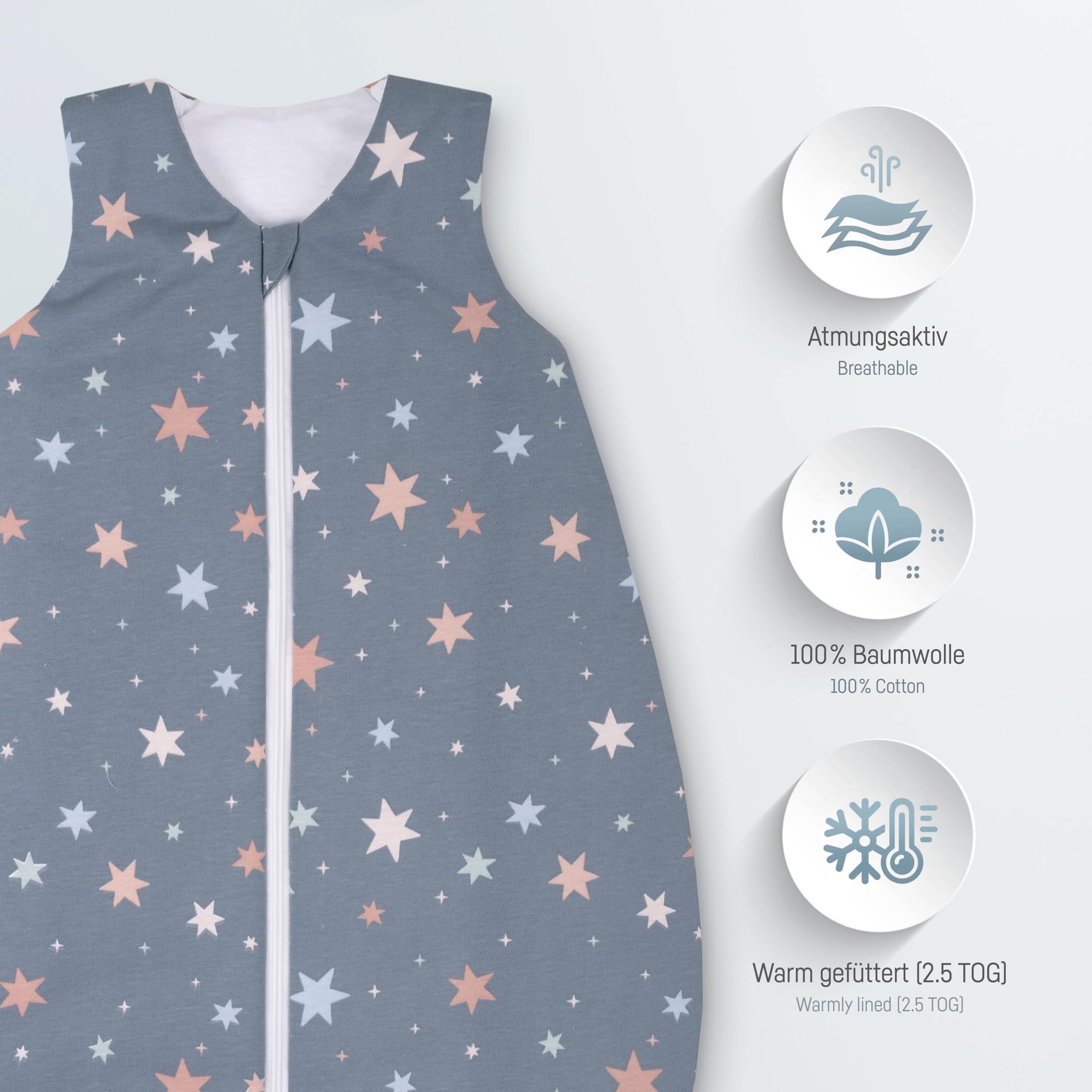 Julius Zöllner Unisex Baby Julius Zöllner Baby Sommerschlafsack aus 100prozent Jersey Baumwolle 0,5 Tog Ganzjahresschlafsack (1er Pack)