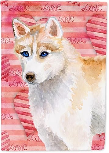 Caroline's Treasures BB9742GF - Bandera de jardín con texto en inglés "Husky Siberian Love", color rojo, bandera decorativa para patio exterior,