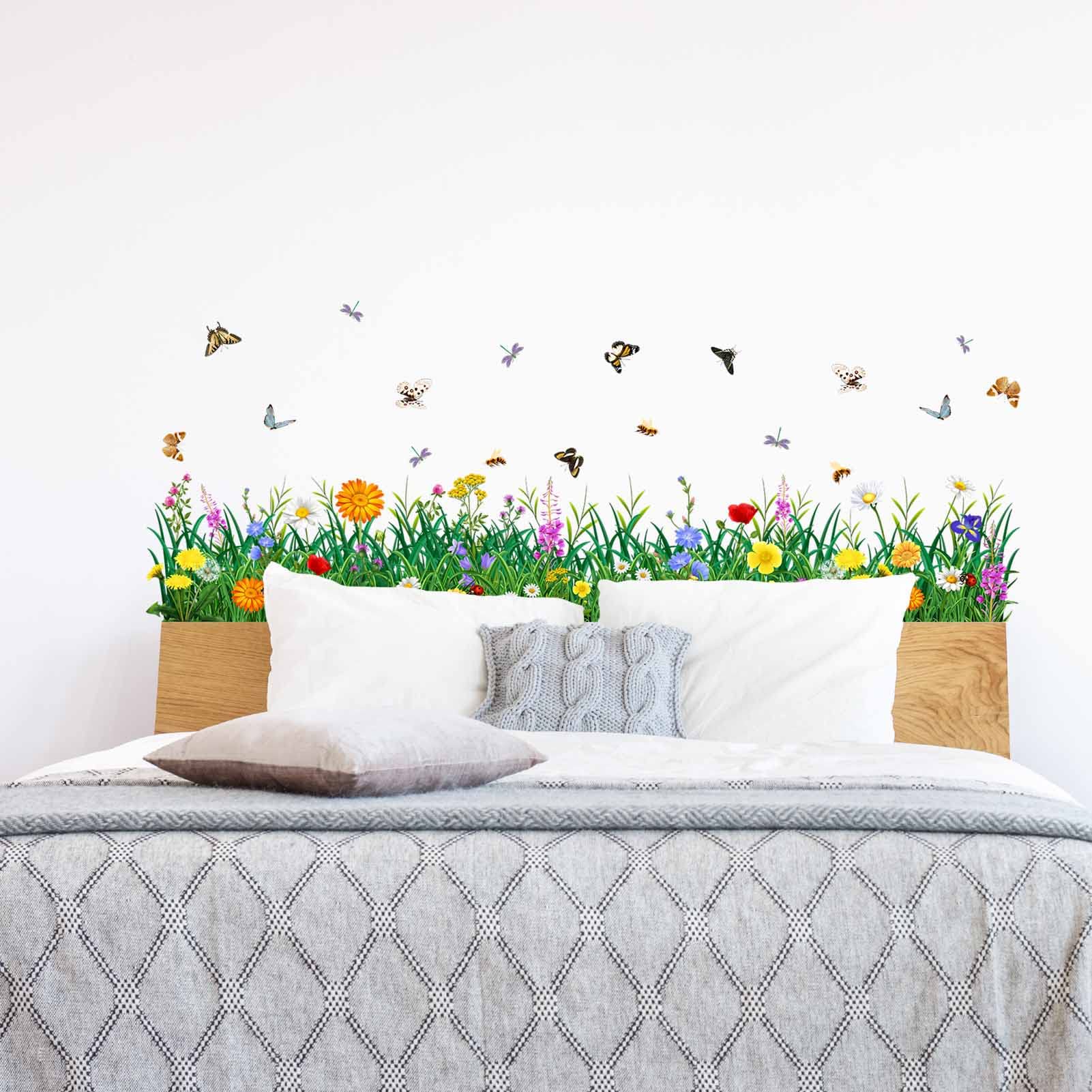 PinkEleph® Green Grass Wall Corner Stickers, Flowers Butterflies Baseboard Skirting Line Wall Decals - Image 3