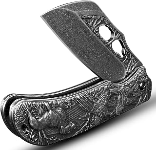 Cleaver Folding Pocket Knife with Clip and 3D Handle, Cool Folding Knife, Collectible Knives, Outdoor, Hunting, Survival, Camping, EDC Tool