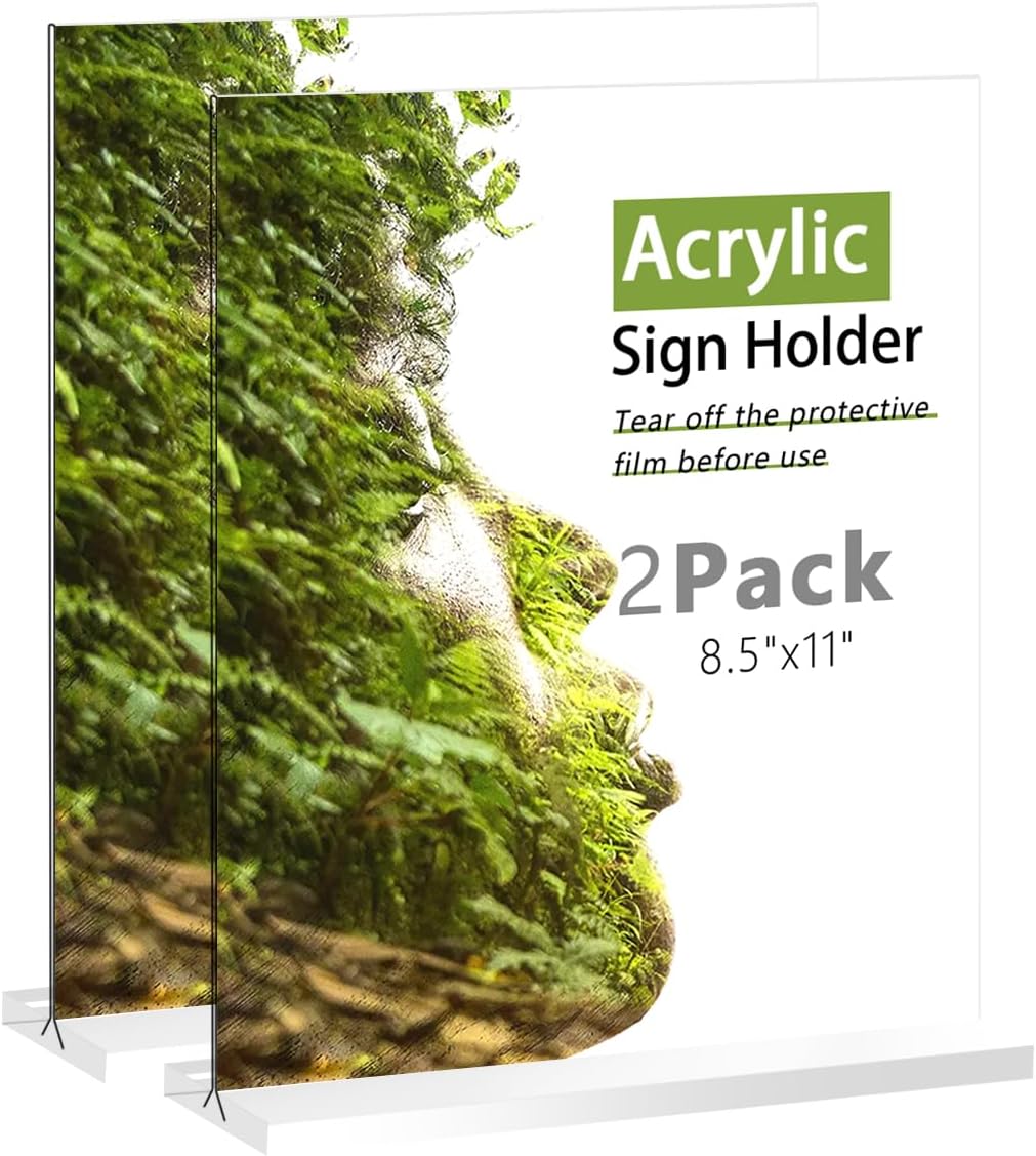 Newkita8.5x11 Acrylic Sign Holder 2 Pack, Clear Acrylic Stands Transparent for Display, Double Sided for Restaurants, Menus, Table