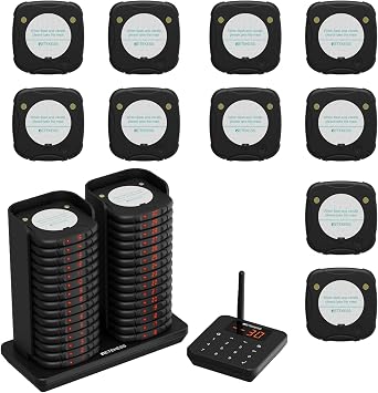 Retekess TD186 Buzzers for Restaurants, Pager System, 40 Beepers | for Food Truck, Food Court, Bar, Hotel, Anti-Dumping Design, 64 Prompt Modes, One-Key Mute, PC Connectable, 3 Volume Levels