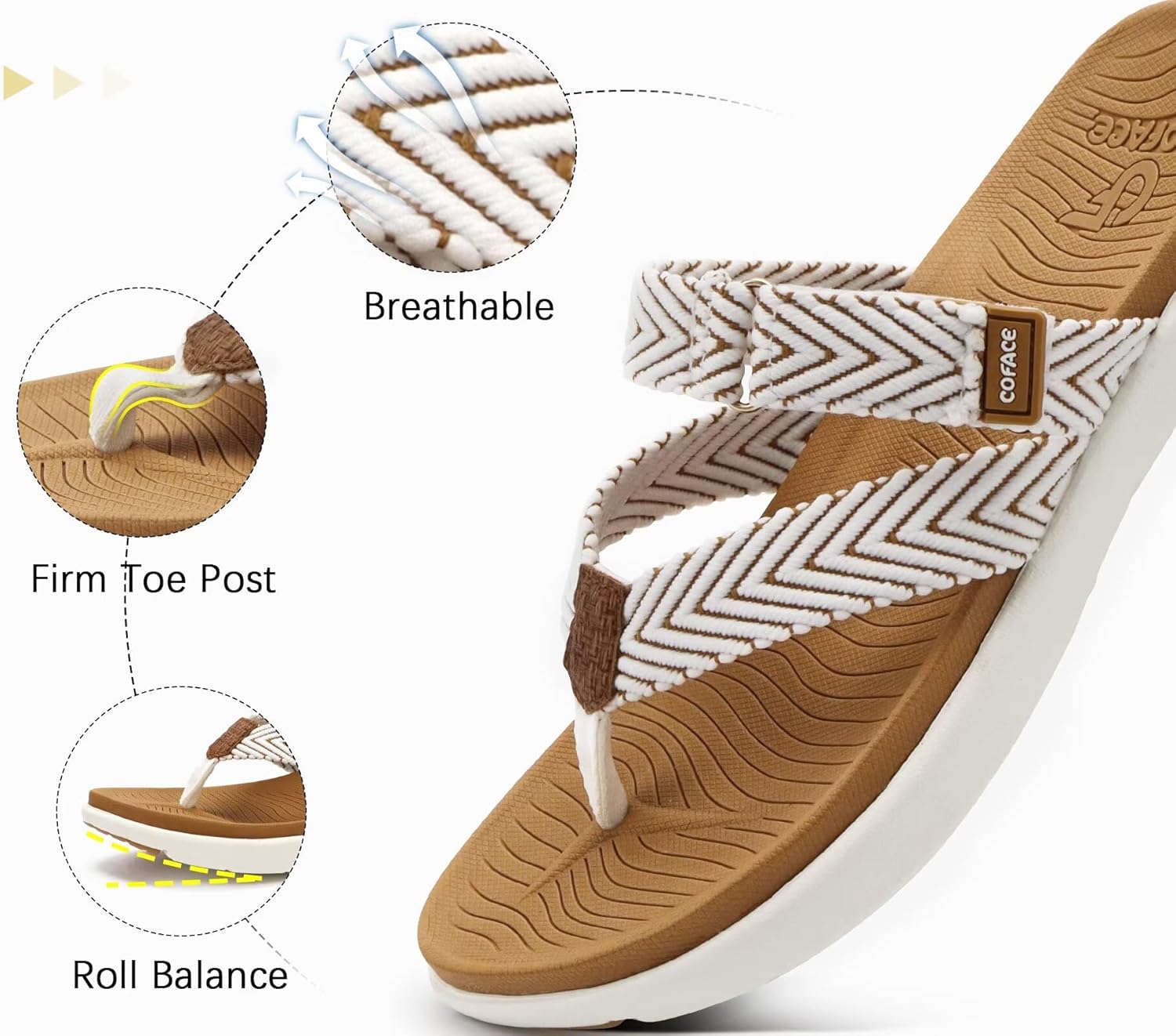 COFACE Womens Trendy Orthotic Flip Flops Lightweight Yoga Mat Thick Cushion Walking Thong Sandals Adjustable Slip On Slippers With Comfortable Plantar Fasciitis Arch Support - Image 7