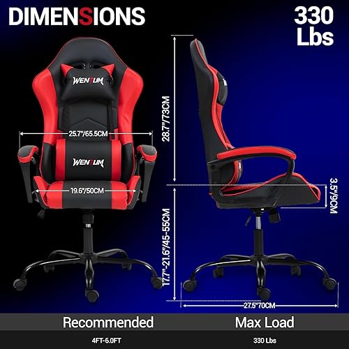 Miniatura 3 de Silla de videojuegos de piel sintética para masaje, silla de videojuegos para PC con soporte lumbar para hombres y mujeres, oficina en casa, altura