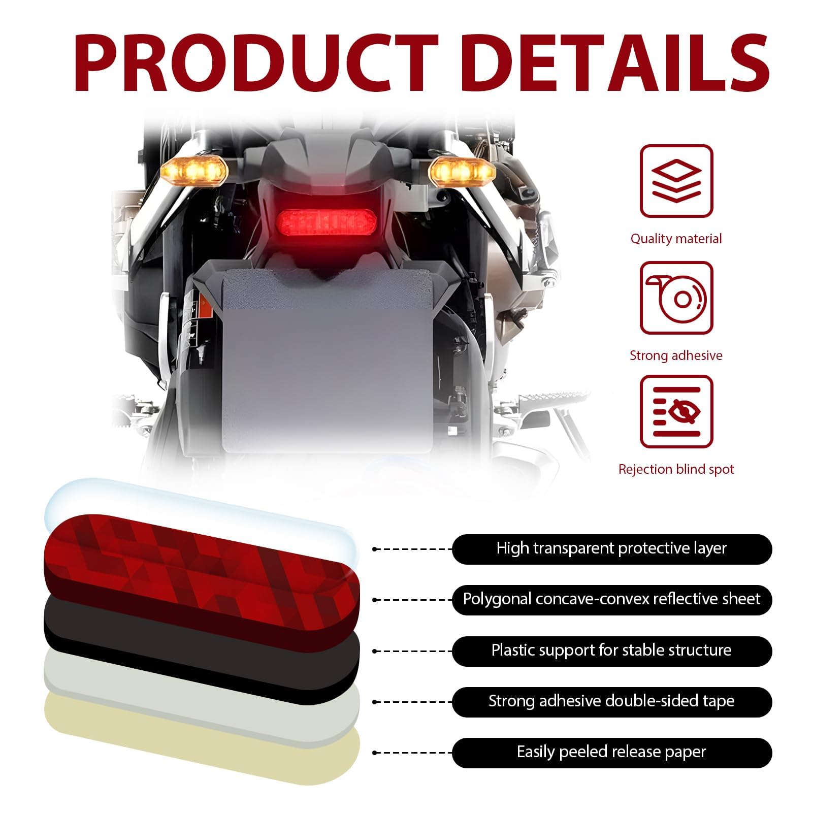 Catadioptre Moto Vélo Réflecteurs Autocollants Lot De 2 - 96x24x8mm Rouge E4 - Pour Vélo, Moto, Camion - Certification UE étanche Reflecteur Velo Moto