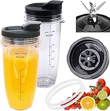 [New Model] Replacement 7 Fins Male Blade&24oz Blender Cups Compatible For Nutri Ninja Auto iQ Blender [4 Inch Male 7 Fins...